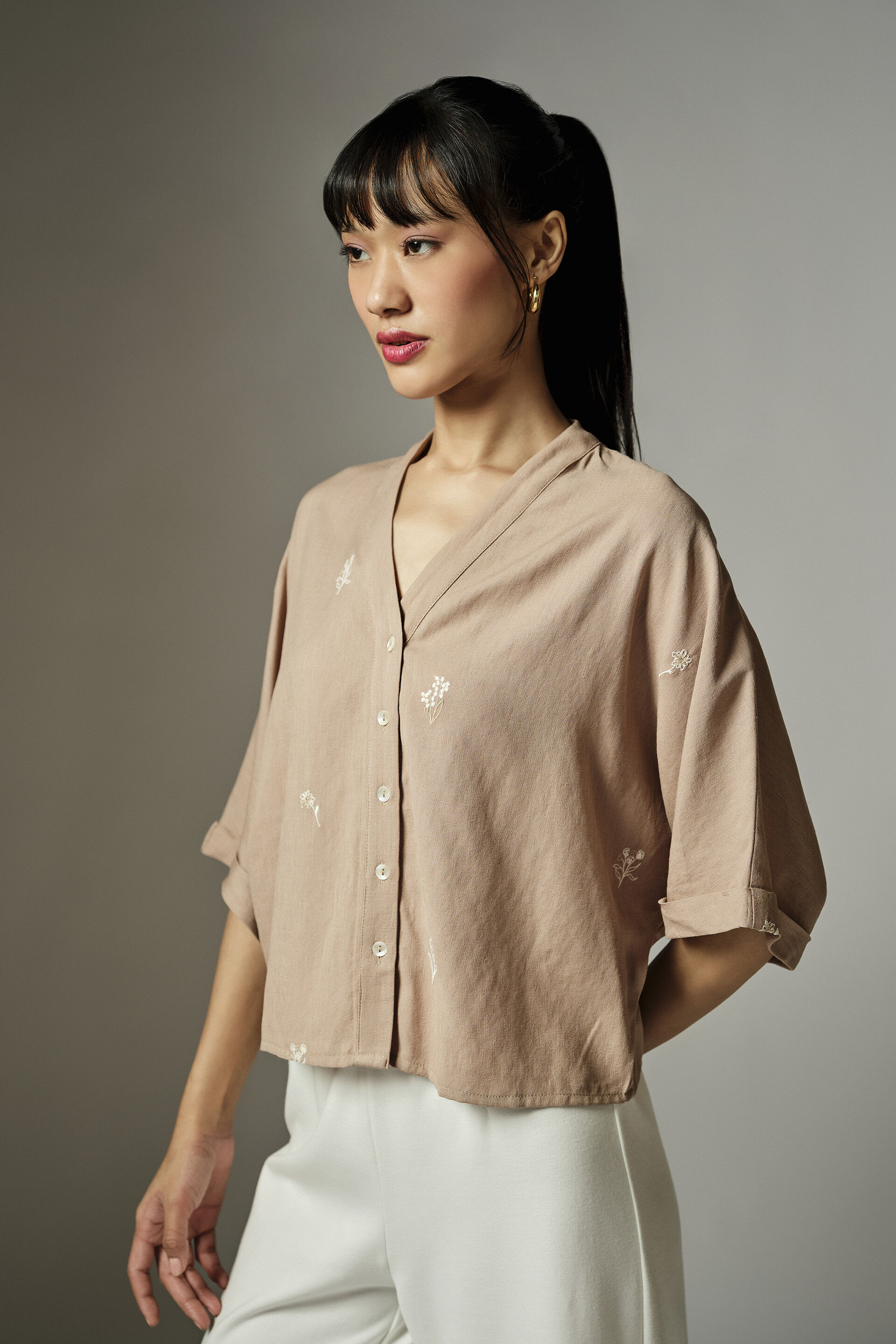 Beige Embroidered Shirt, Beige, image 4